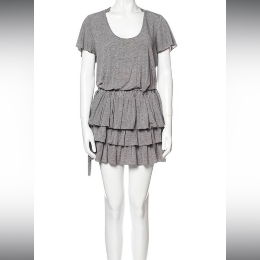 Marissa Webb “Beverly” knit Jersey mini skirt grey ruffle flared dress xs 0/
